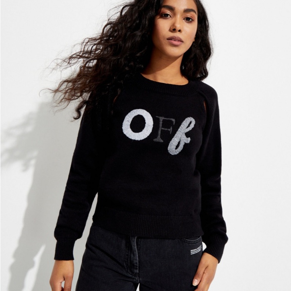 Off-White Black Crewneck Sweater with Light Gray 'Off' Logo